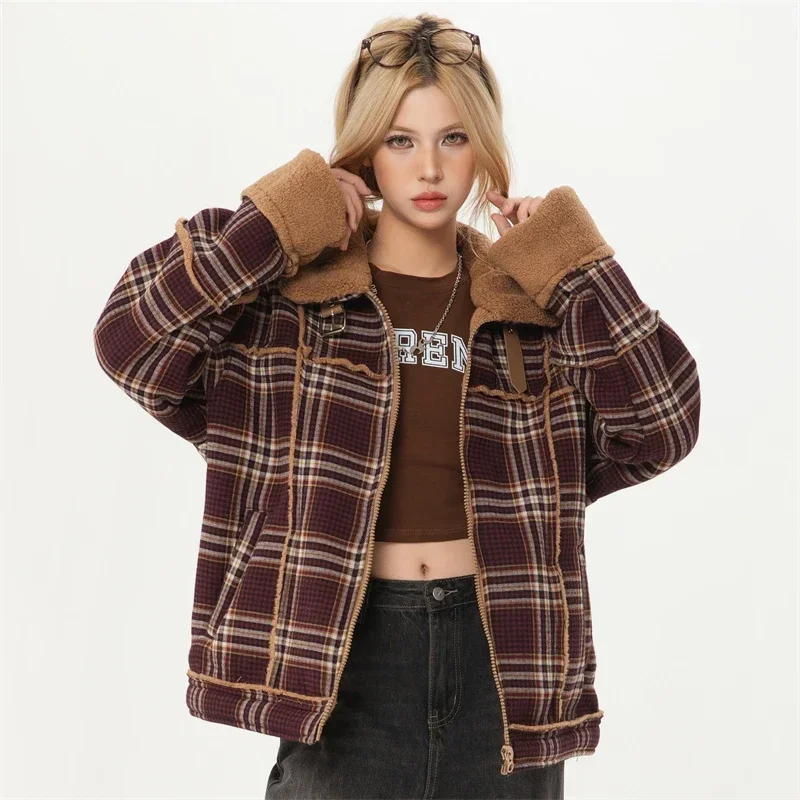 Damen Winter Wattierte Jacke Mäntel Frau 2024, koreanischer Stil, Damen-Winterkleidung, Vintage-Plaid, Damenmäntel, Winter-Oberbekleidung