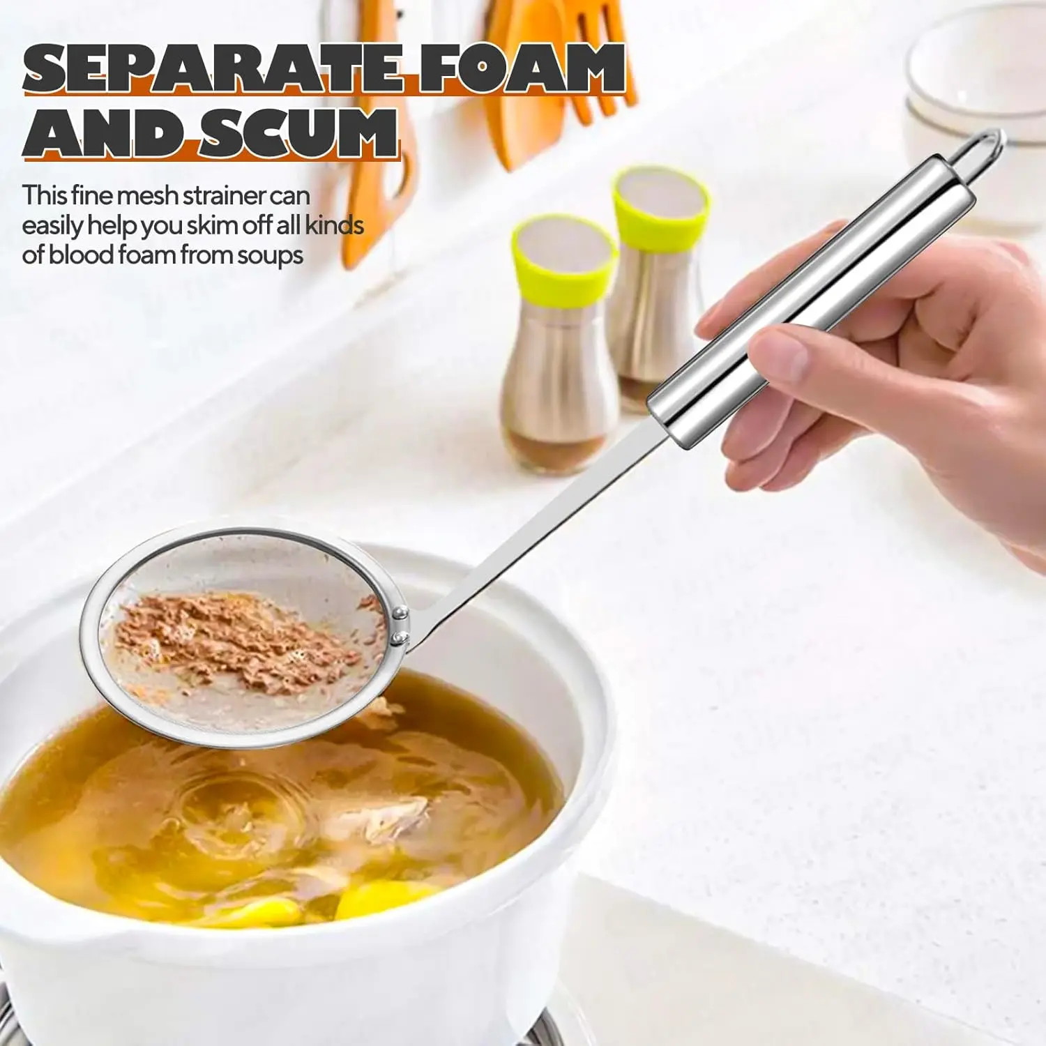 304 Fat Skimmer Spoon - Fine Mesh Skimmer Spoons Stainless Steel Food Strainer, Hot Pot Fat Skimmers Spoon Multi-Functional