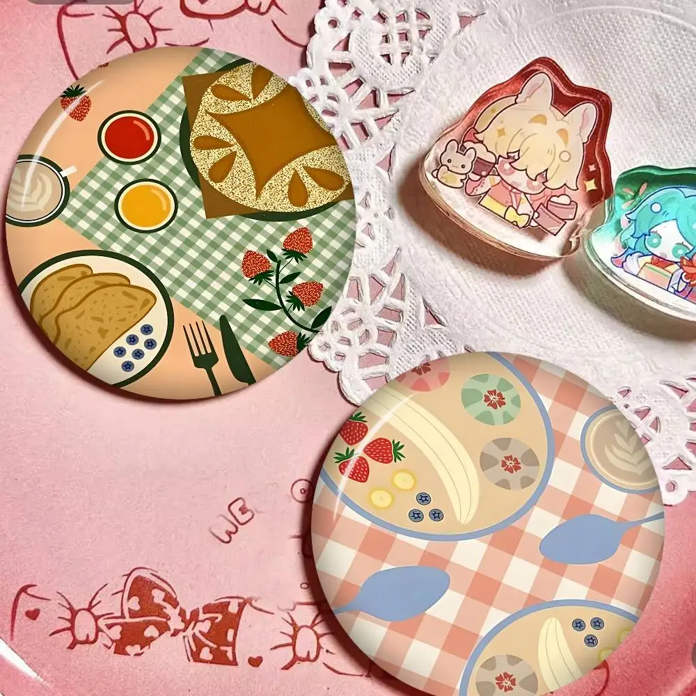 Coffee Banana Split Sushi Ramen Retro Food Photo Brooches Creative Round Badge Gifts Pins 32/44/58mm