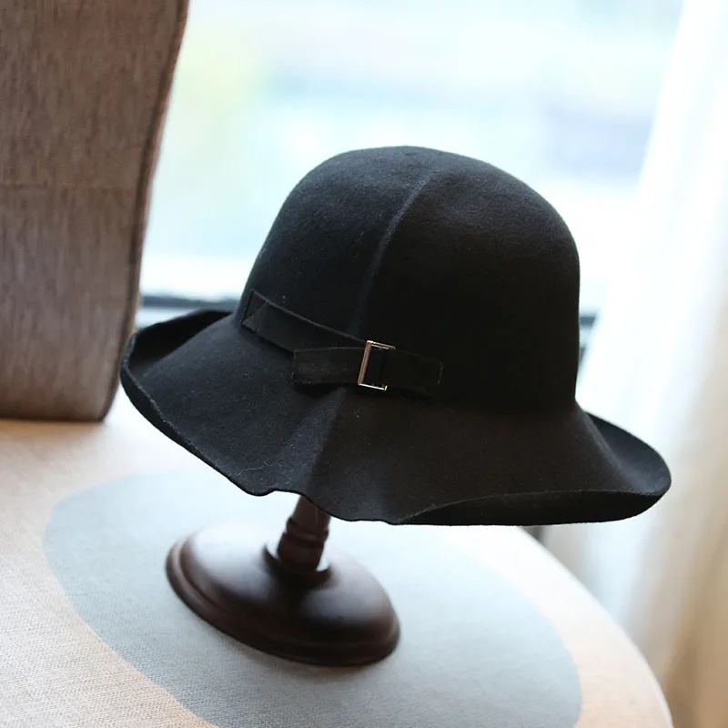 elegant-black-woolen-wide-brim-folded-british-retro-autumn-winter-hat-for-women-stylish-travel-cap-spring-summer-hat