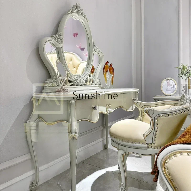 YFrench light luxury solid wood carving flower retro princess style villa mansion bedroom dresser makeup table