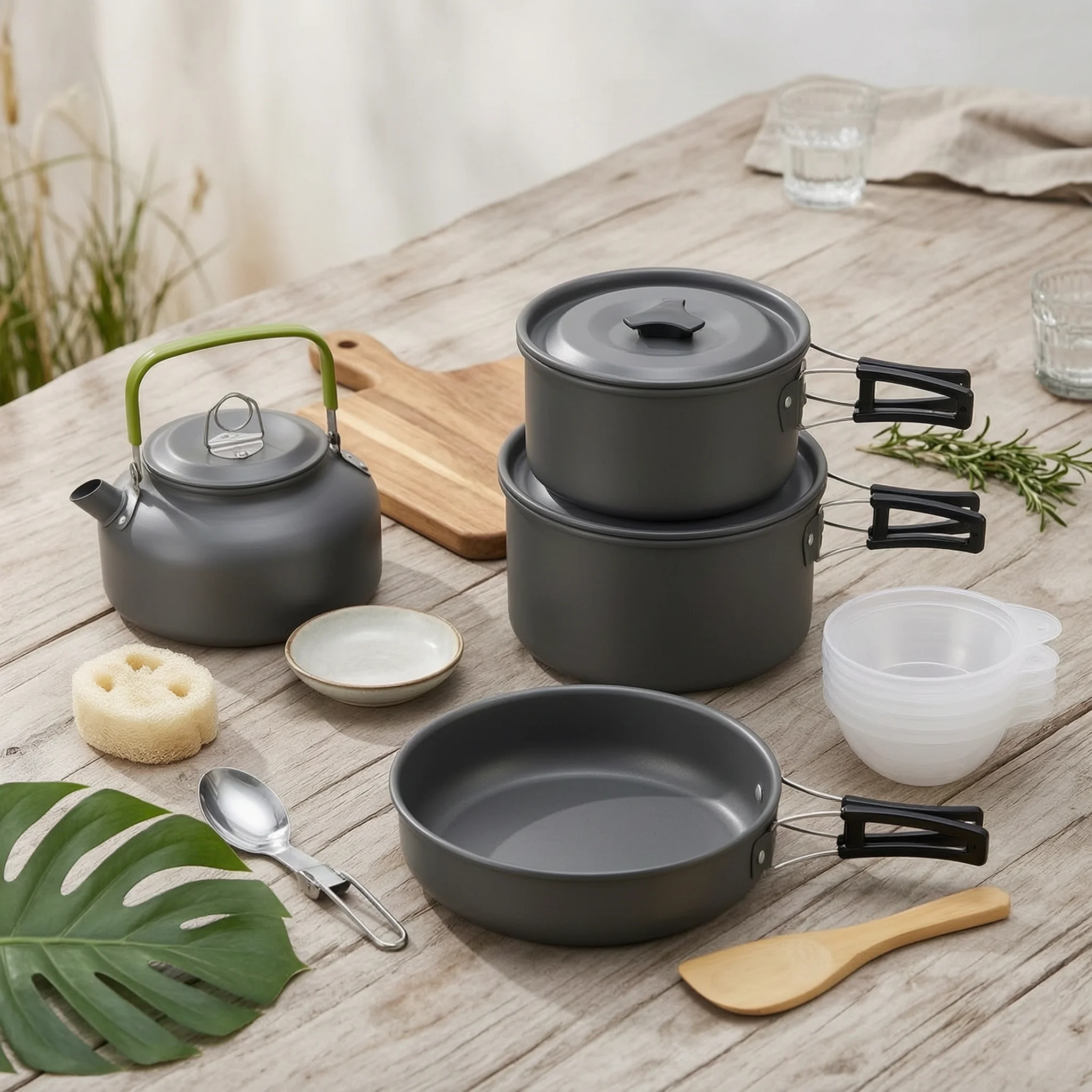 Nesting Camping Cooking Set - Kampeerkookset met waterkoker Compacte kampeerkookset Kampeerkookset