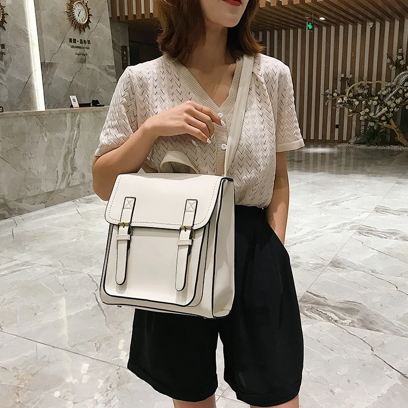 British College Style Backpack Good-looking PU Solid Color High-capacity Simplicity Crossbody Bags Versatile Shoulder Bags