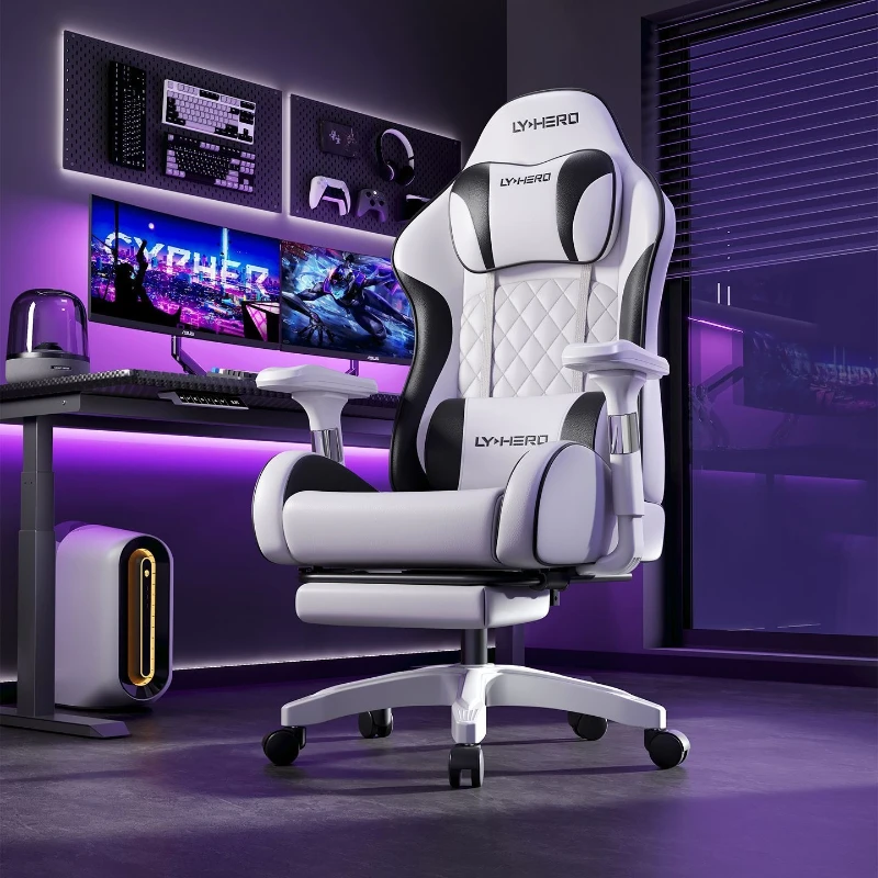 Cadeira de Jogos Ergonômica LYHERO em Forma de S com Apoio de Braço Ajustável 4D e Apoio de Cabeça Ajustável em Couro PU Premium