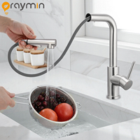 Brushed Finish Kitchen Faucet – 304 Stainless Steel, Pull-Out Sprayer, Splash-Free, 360° Swivel, Perfect for Single or Double Sinks, 2 Water Flow Modes, Kitchen Sink Mixer Tap