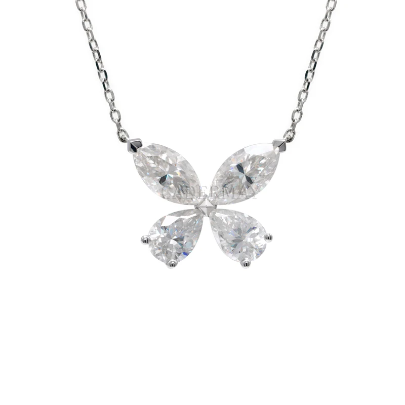 CADERMAY S925 Silver Color Butterfly Pendant Cute Long Chain Bling Moissanite Necklace for Women Fashion Jewelry