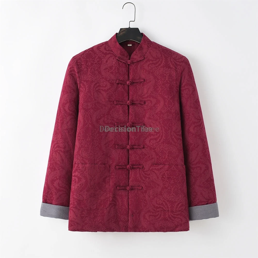 

Мужской пиджак Тан из хлопка и льна 2025 года, элегантное жаккардовое пальто высокого класса, утепленное теплое дышащее хлопковое китайское элегантное пальто