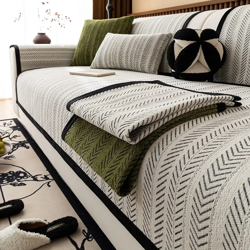 Chenille Sofa Cushion Cover, Herringbone Pattern Non-slip Couch Pad, Soft Durable All-season Furniture Protector for Living Room