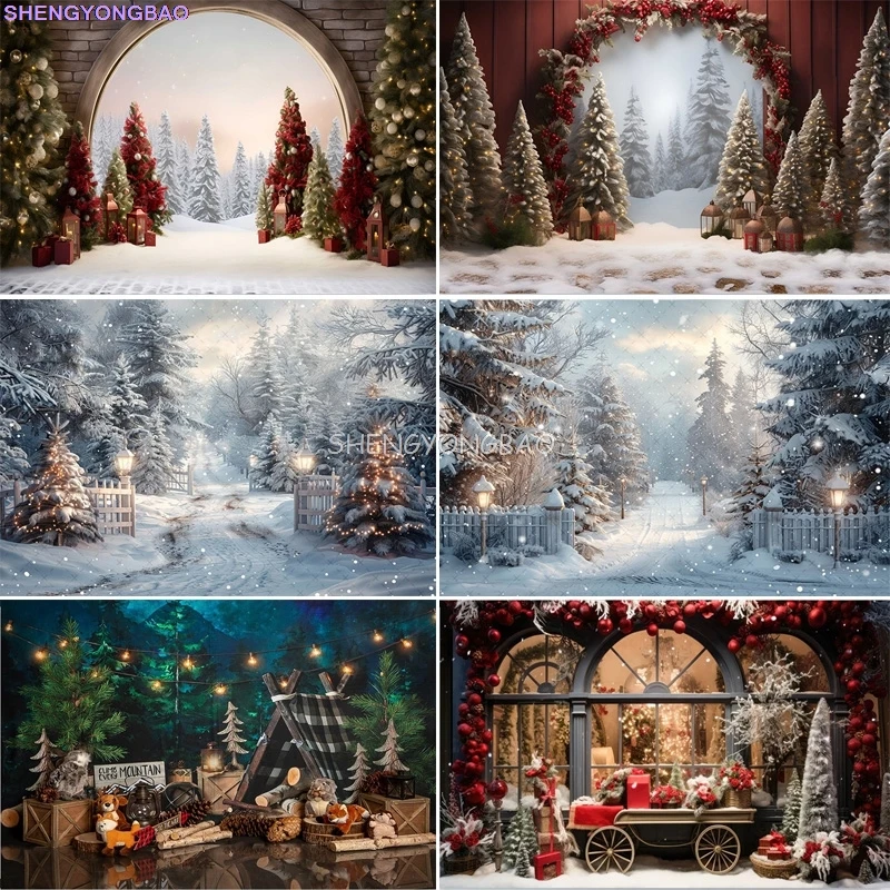 

Festive Christmas Room Fireplace Photography Backdrops Winter New Year Holidays Party Xmas Tree Window Photo Background BR-19