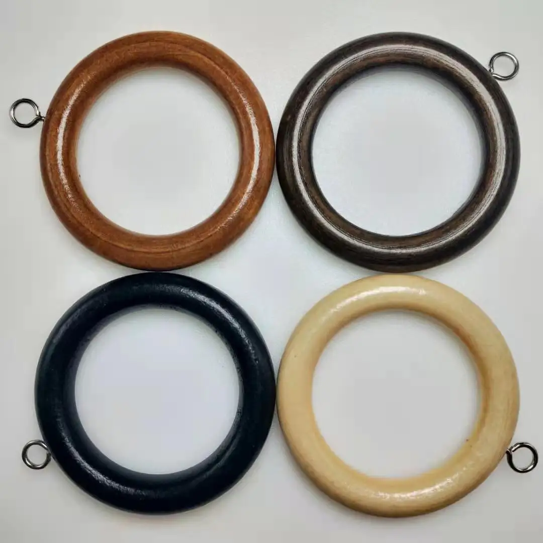 12pcs 80mm lotus wood natual color/ dark brown/ light brown/ black curtain ring / wood circle with metal hook and varnish