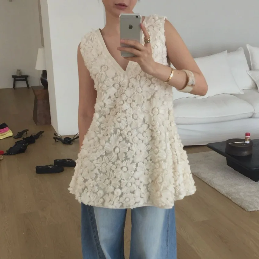 Retro Heavy Work 3D Hook Flower Vest Dress Short Skirt Women's Fashion Summer New Arrival H-Shape Tank Top Chinese Made