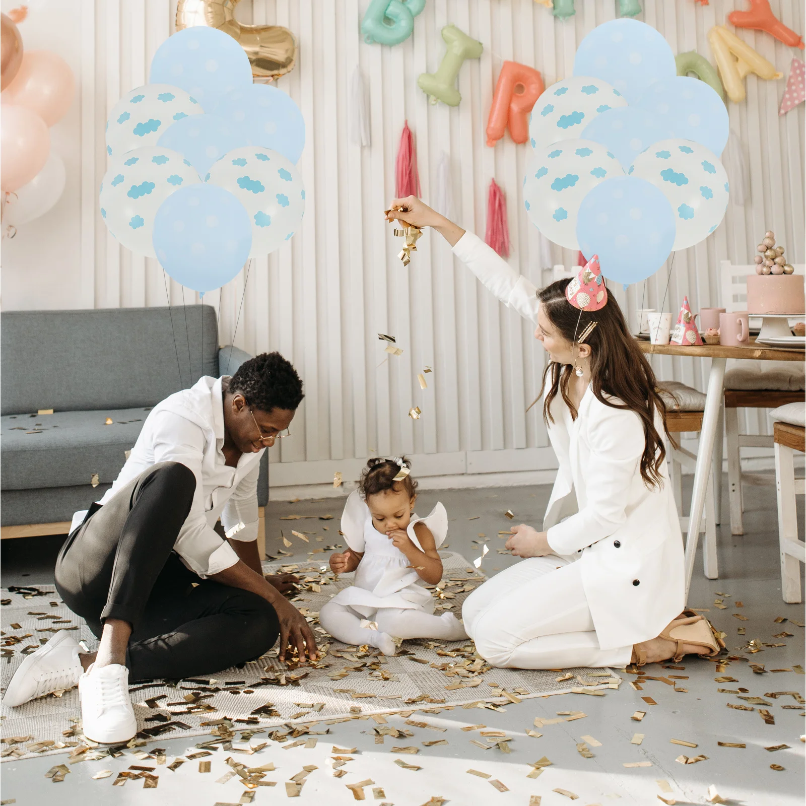 

100Pcs Colorful Cloud Printed Latex Balloons White Blue Birthday Party Decoration Wedding Banquet Photo Shoot