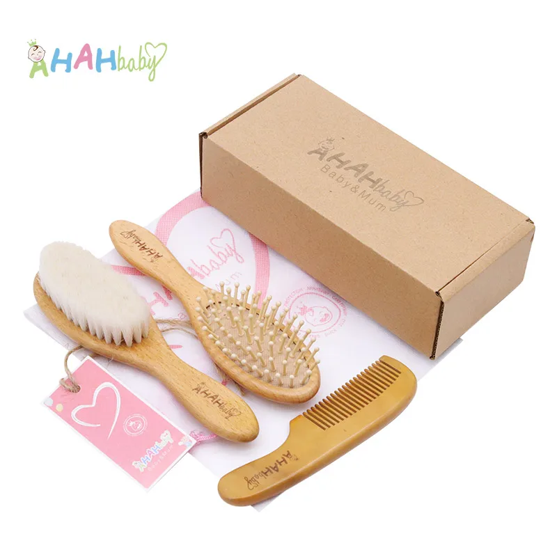 Baby Hair Brush Personalized Logo Wood Hair Brush And Comb Set For Newborn Portable Pocket Baby Brush Goat Bath Brush for Kids