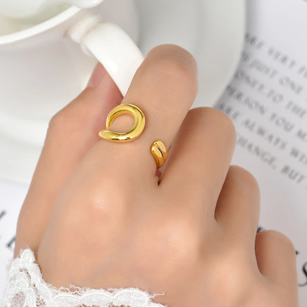 CHENGXUN Design Sense Irregular Geometric Opening Ring For Women Adjustable Gothic Gold Plated Party Girl's Fingers Mother Day