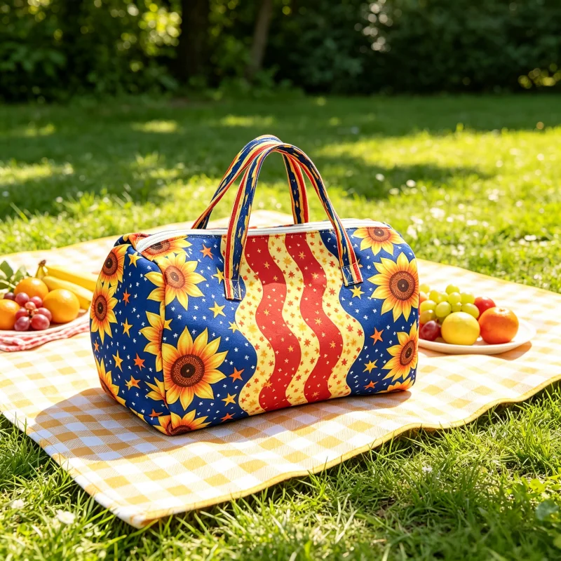 

Travel bag with American flag and sunflower print, comes with a cosmetic bag, large-capacity handbag for travel