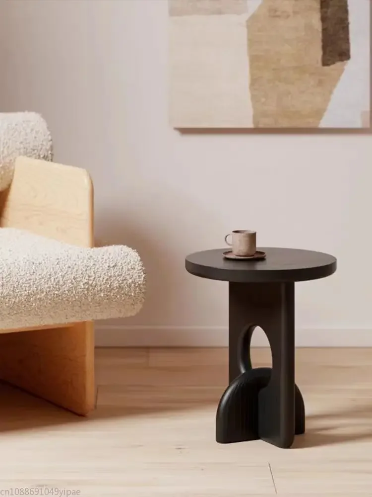 

Solid Wood Carbonized Black Round Edge A Few Balconies Mini Small Apartment Coffee Table Modern Simple Sofa Side Table Furniture