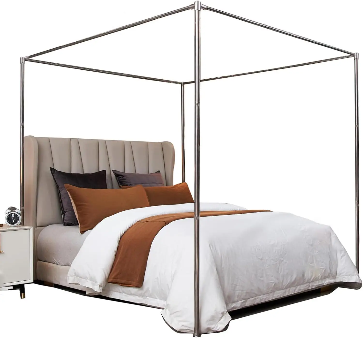 

King Size Canopy Bed Frame with Stainless Steel Poles, Mosquito Net Bracket for Metal or Wood Beds