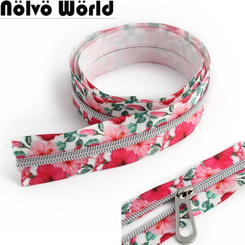 

32mm 5# Nylon Rose Gold,Silver Teeth Flower Multicolor Zipper Tape For Garment Bags Backpack Plastic Zips DIY Sewing Accessories