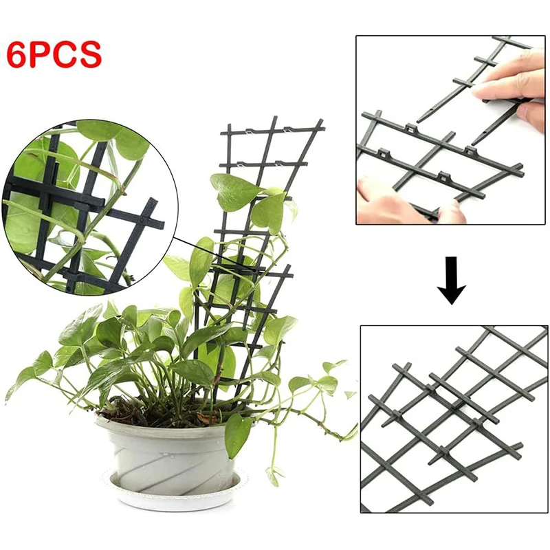 

6 шт. пластиковая маленькая решетка для горшечных растений, решетка для вьющихся растений, штабелируемая решетка для комнатных растений, для роста растений
