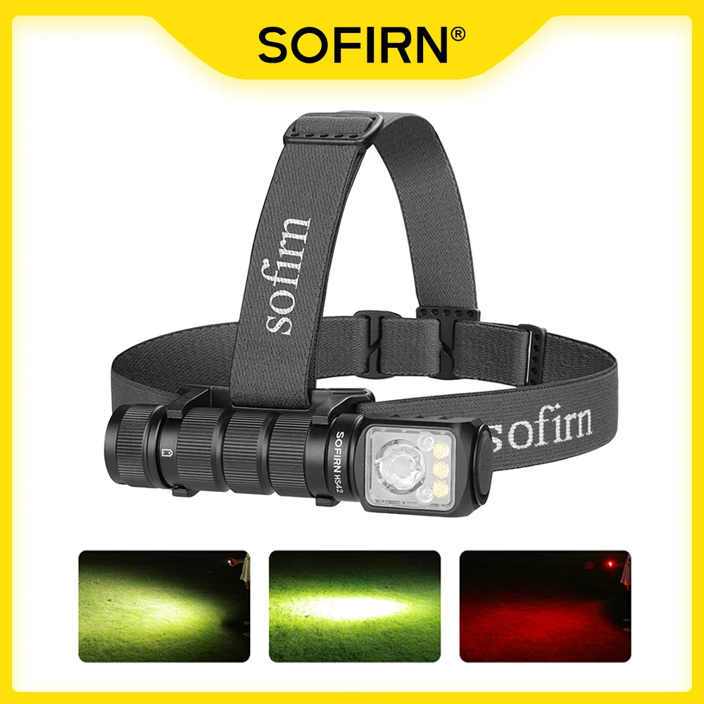 Sofirn HS42 Headlamp SST40 18650 Rechargeable Torch 2100lm 6 LEDs with Red Light Spotlight Floodlight USB C with Magnet Tail