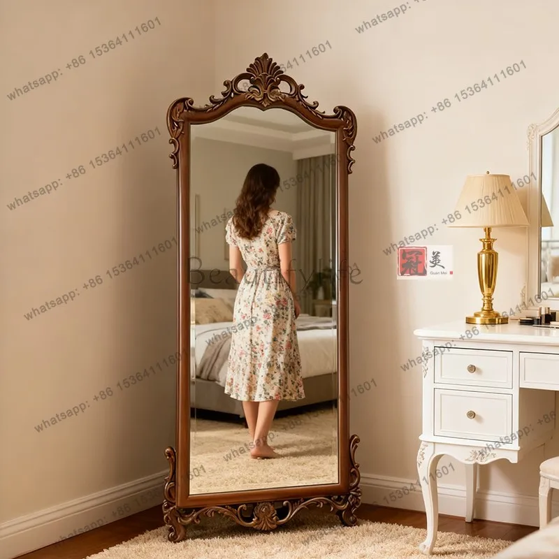 French retro carved full-length mirror American home falling bedroom full-length mirror