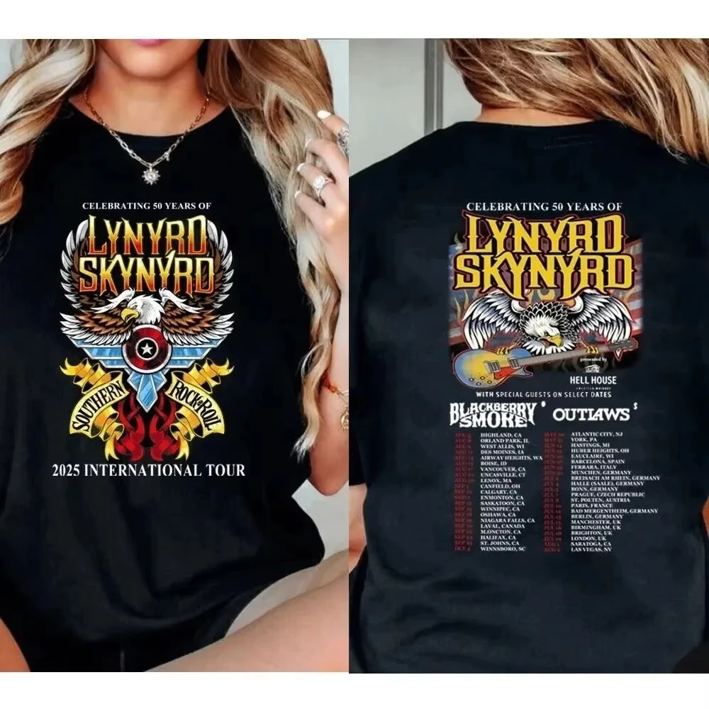 Vintage Y2k T-shirt Crew Neck with Lynyrd Skynyrd 50th Tour Creative Inspired Graphic Featuring Music Art for Fans Unisex