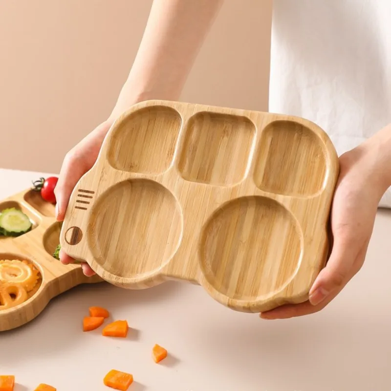 3 pz/set Baby Feeding Bamboo Dinner Plate Bowl forchetta in legno cucchiaio bambini che alimentano stoviglie in legno antiscivolo con ventosa in Silicone