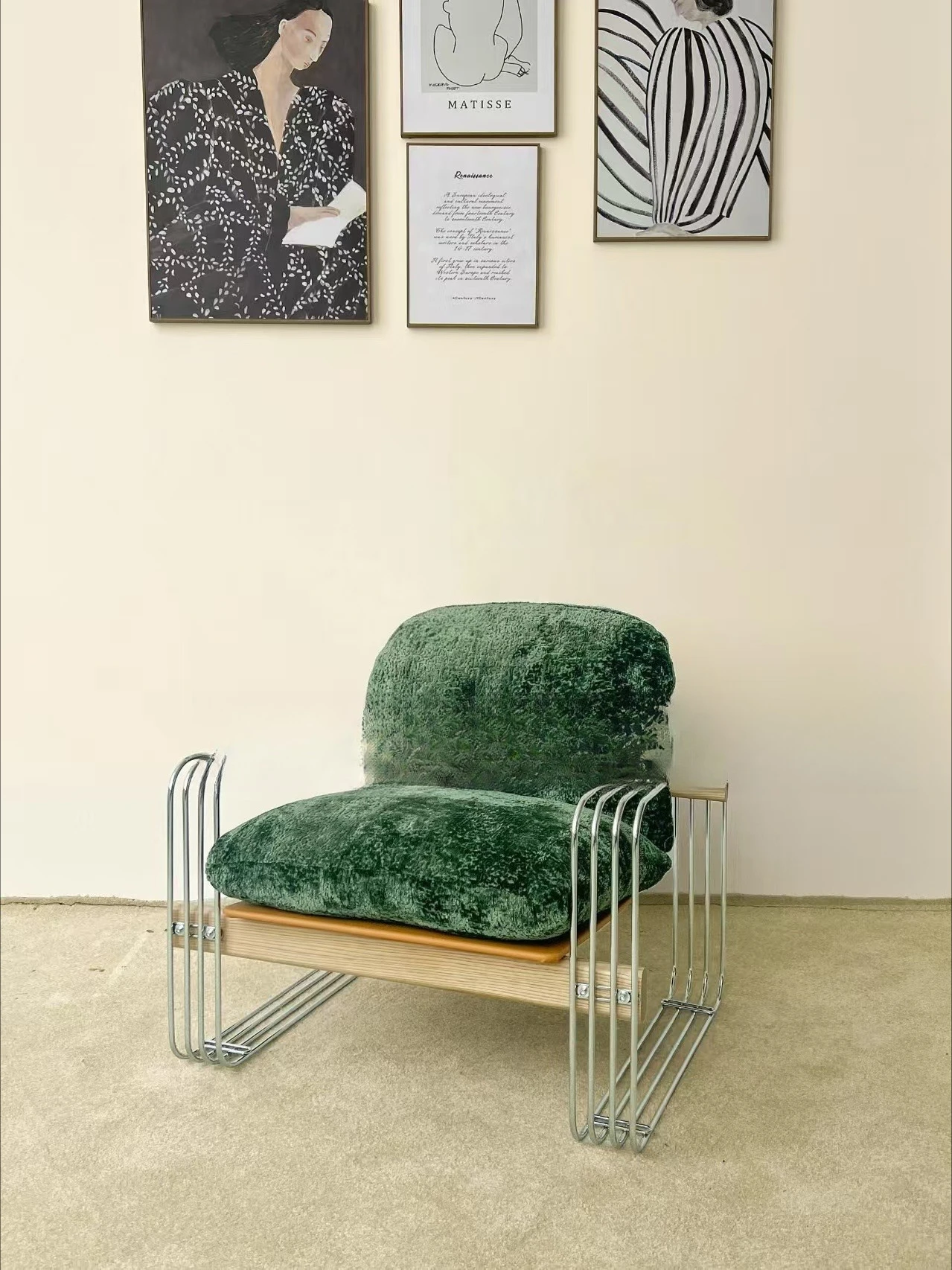 Medieval designer artistic stainless steel armchair modern minimalist creative backrest bedroom casual sofa chair