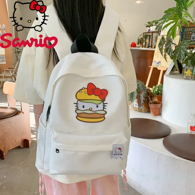  Hello Kitty New Backpack Student School Bag Unisex Cute Simple Solid Color Large Capacity Cartoon Print