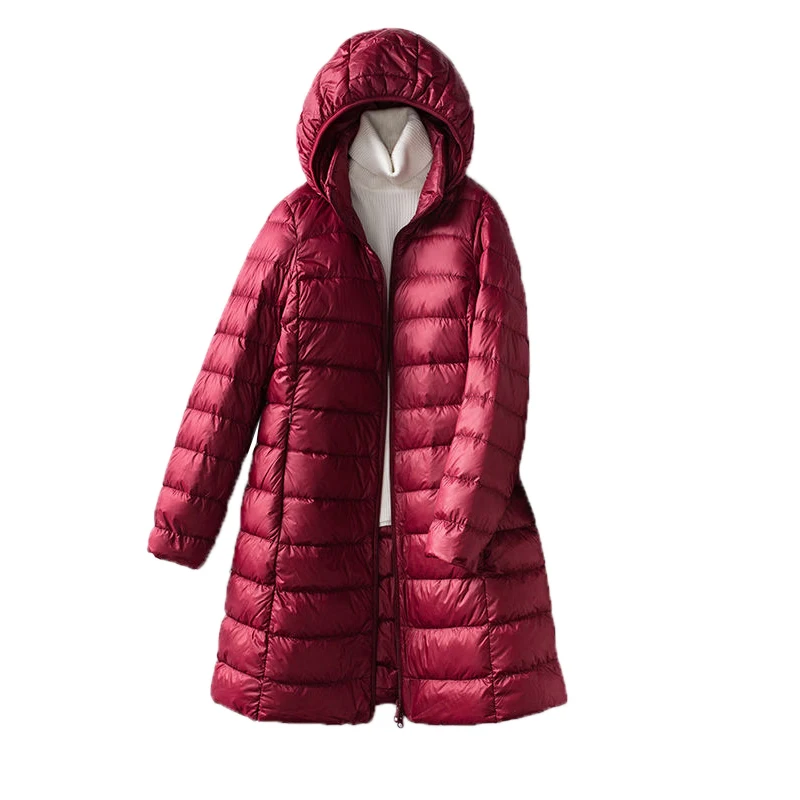 Women Ultra Lightweight Packable Long Puffer Jacket New Autumn Winter Warm Hat Detachable Hooded Female Coat Parka Plus Size