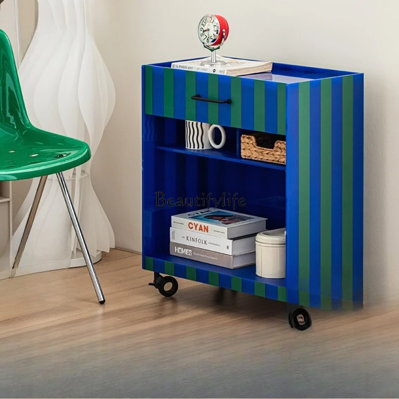 

Acrylic Striped Trolley Storage Cabinet Multi-layer Living Room Mobile Snack Storage Rack