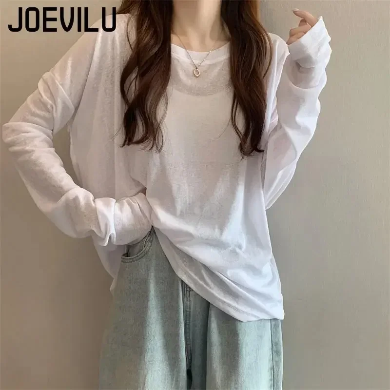 Mesh Sunscreen Clothing Long Sleeved T-shirt Cover Mulheres Verão Fino Fairy Tops Senhoras Coreano Casual Bottom Shirt Loose Blusa