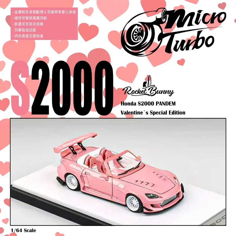 MicroTurbo MT 1/64 Honda S2000 Rocket Bunny Valentine's Day Alloy Toy Motor Vehicle Diecast Metal Model