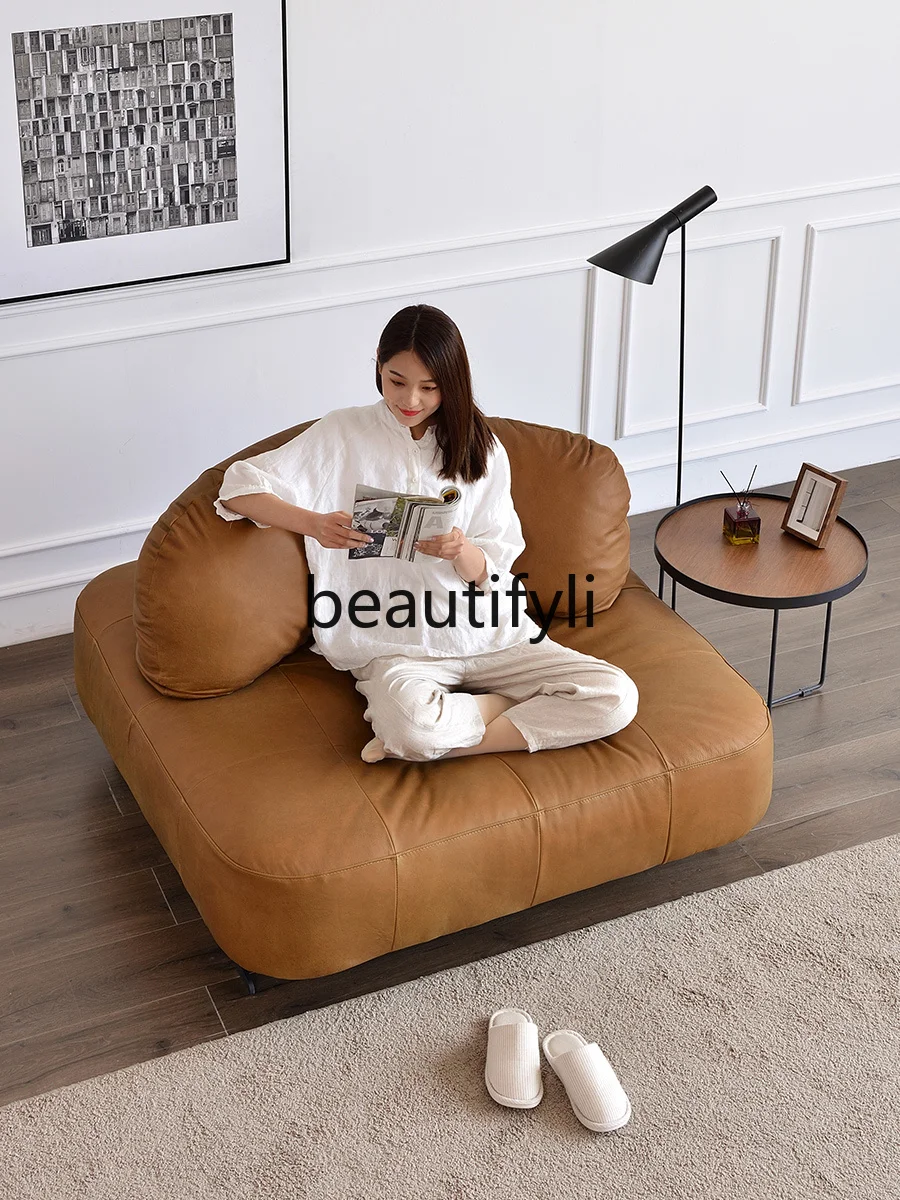 Minimalist leather sofa first layer cowhide retro full leather single sofa light luxury sofa