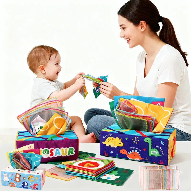 لعبة صندوق مناديل ناعمة على شكل رسوم كرتونية للأطفال، لعبة ملمس ورقية للتجاعيد، لعبة تمرين إصبع الرضع، قدرة الإدراك، مهدئة للأطفال صديقة للبيئة #1