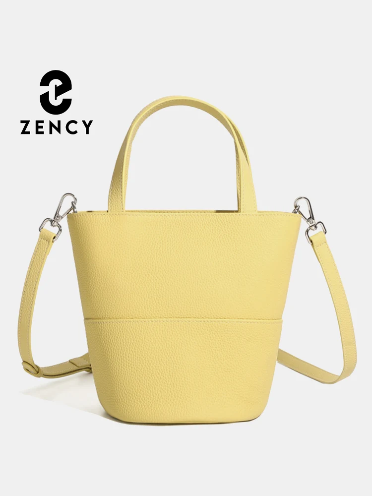 

Zency 2025 модная модная лимонно-желтая мягкая сумка-ведро из натуральной кожи, женская сумка через плечо, небесно-голубая сумка на плечо, ранцы