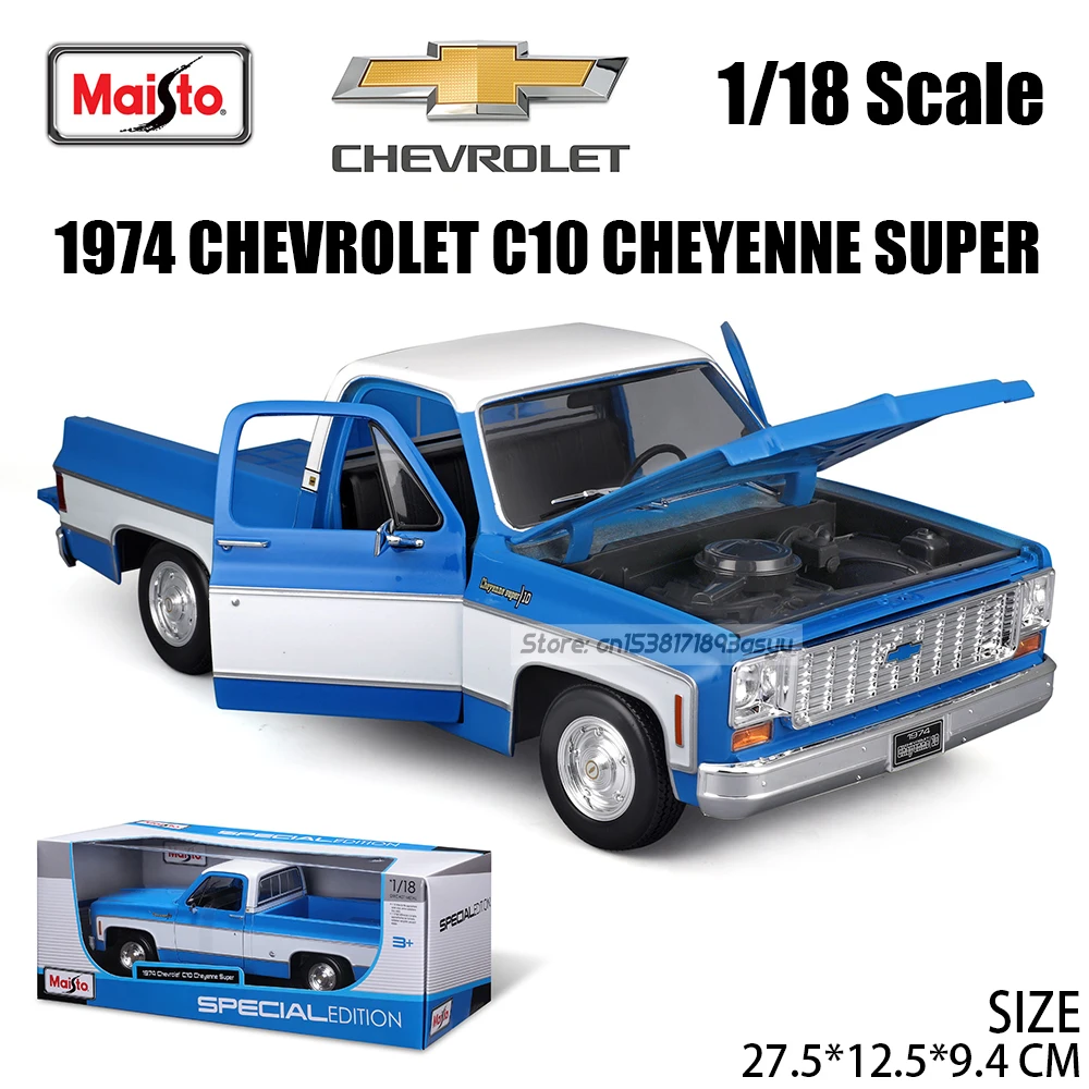 Maisto 1:18 1974 Chevrolet C10 Cheyenne Super pickup Alloy car model Classic Car Decoration Collection gift Color box packaging