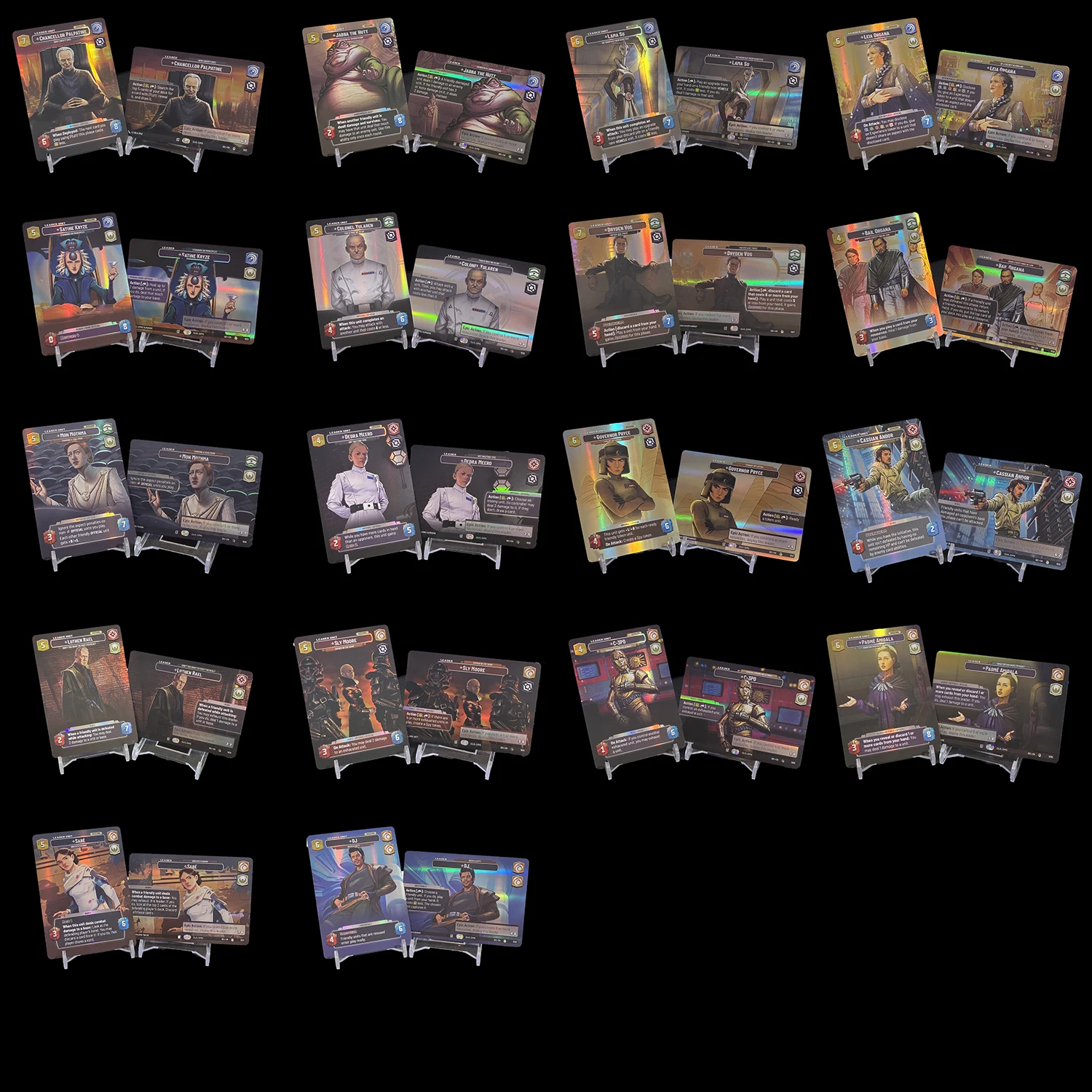 Cartes de la série StarWars Secrets of Power (SEC) : Cartes Foil SHOWCASE - Chancelier Palpatine - Comment la Liberté meurt / DJ - Aiguillez-moi ! Cartes
