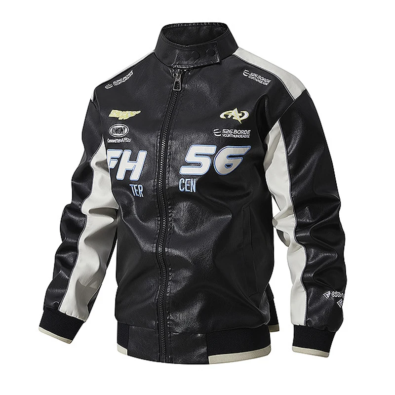 Spring Autumn Men's PU Leather Jackets Man Streetwear Embroidery Motorcycle Coats Man Windbreaker Biker Faux Leather Jackets