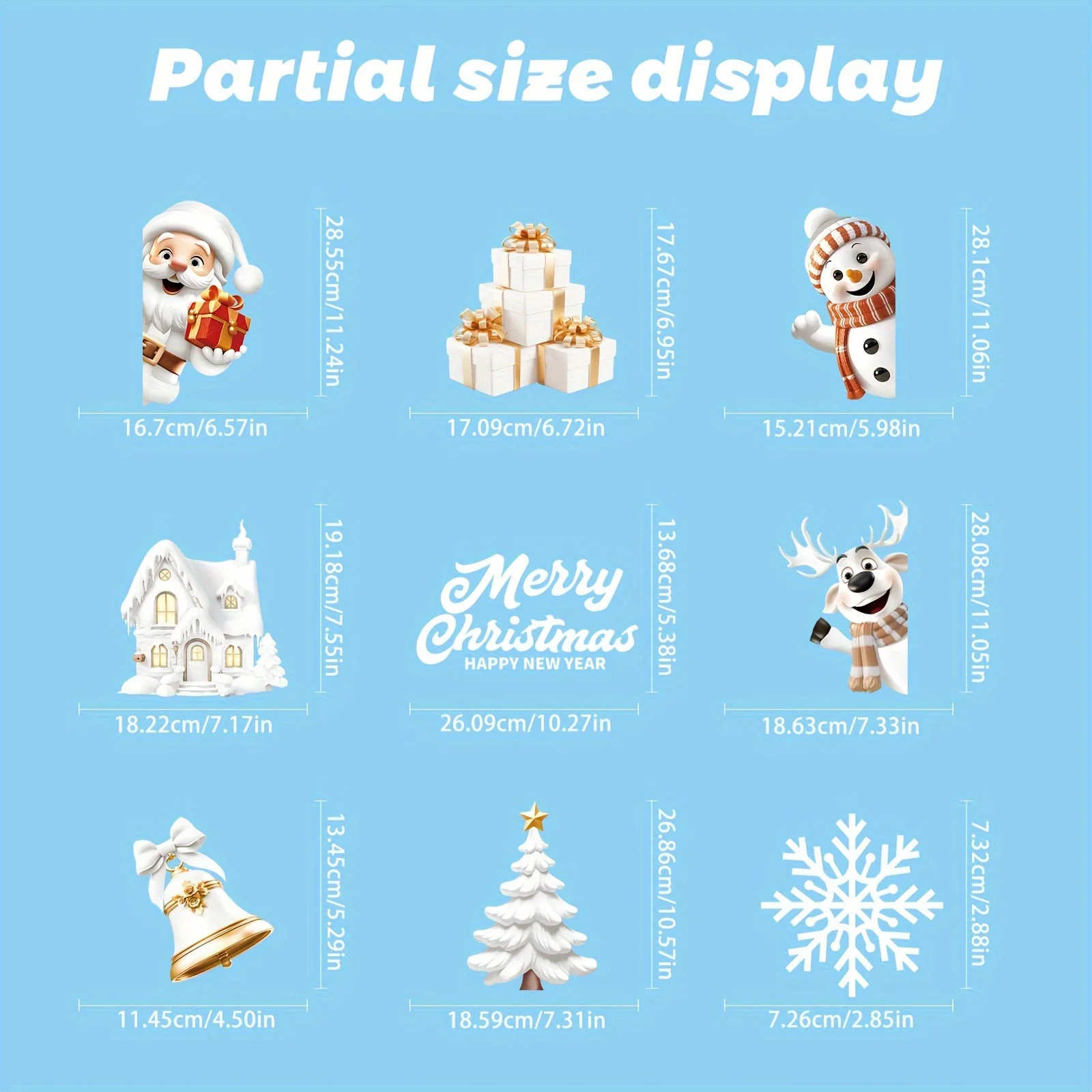 مجموعة تثبيت نافذة عيد الميلاد مكونة من 146 قطعة - زخارف PVC احتفالية قابلة لإعادة الاستخدام مع سانتا ورجل الثلج والرطبة