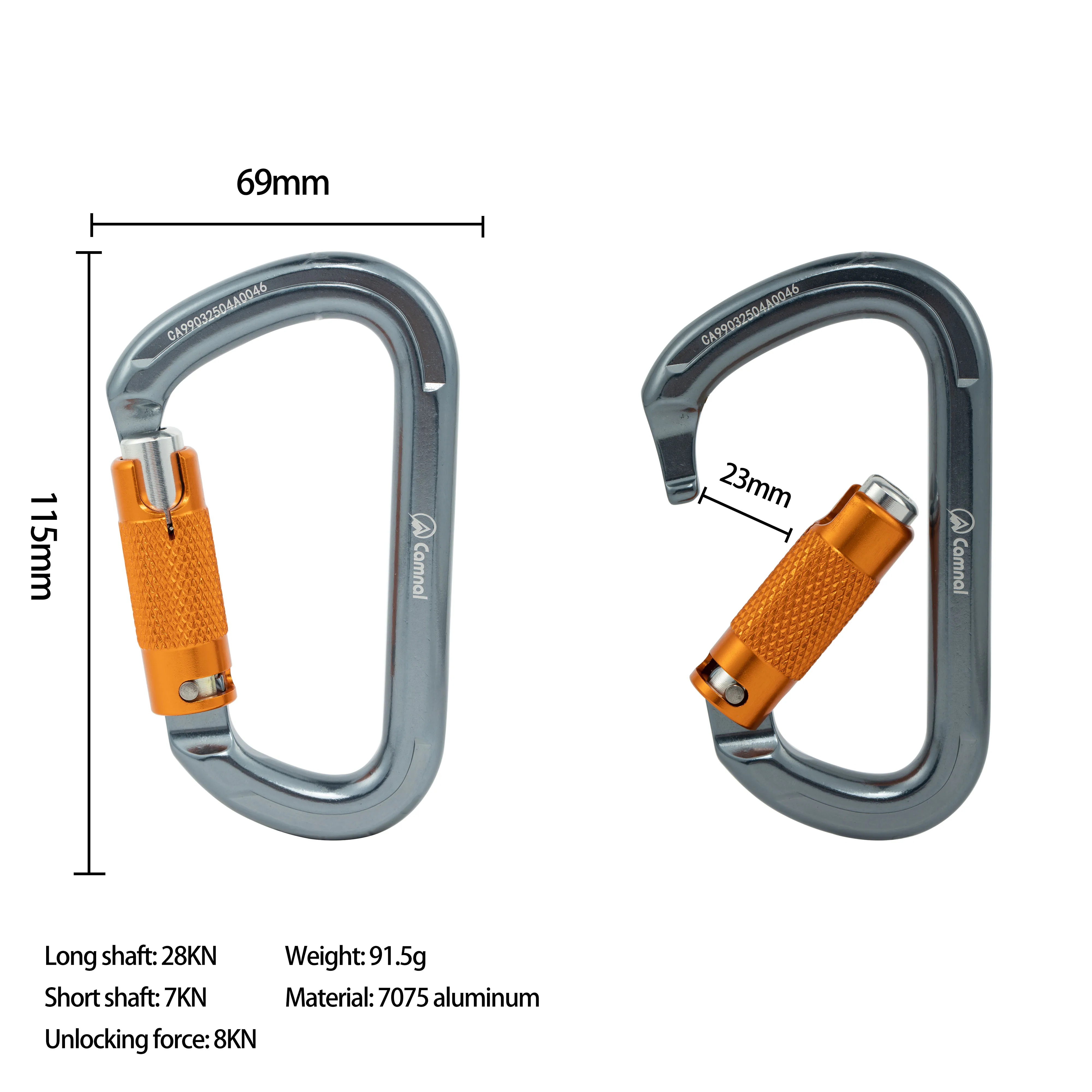 Camnal Heavy Duty 30KN Aluminum Double Lock D Shape Climbing Carabiner Hook Aerial Work CE Certified Model 9903 Custom Logo view 2