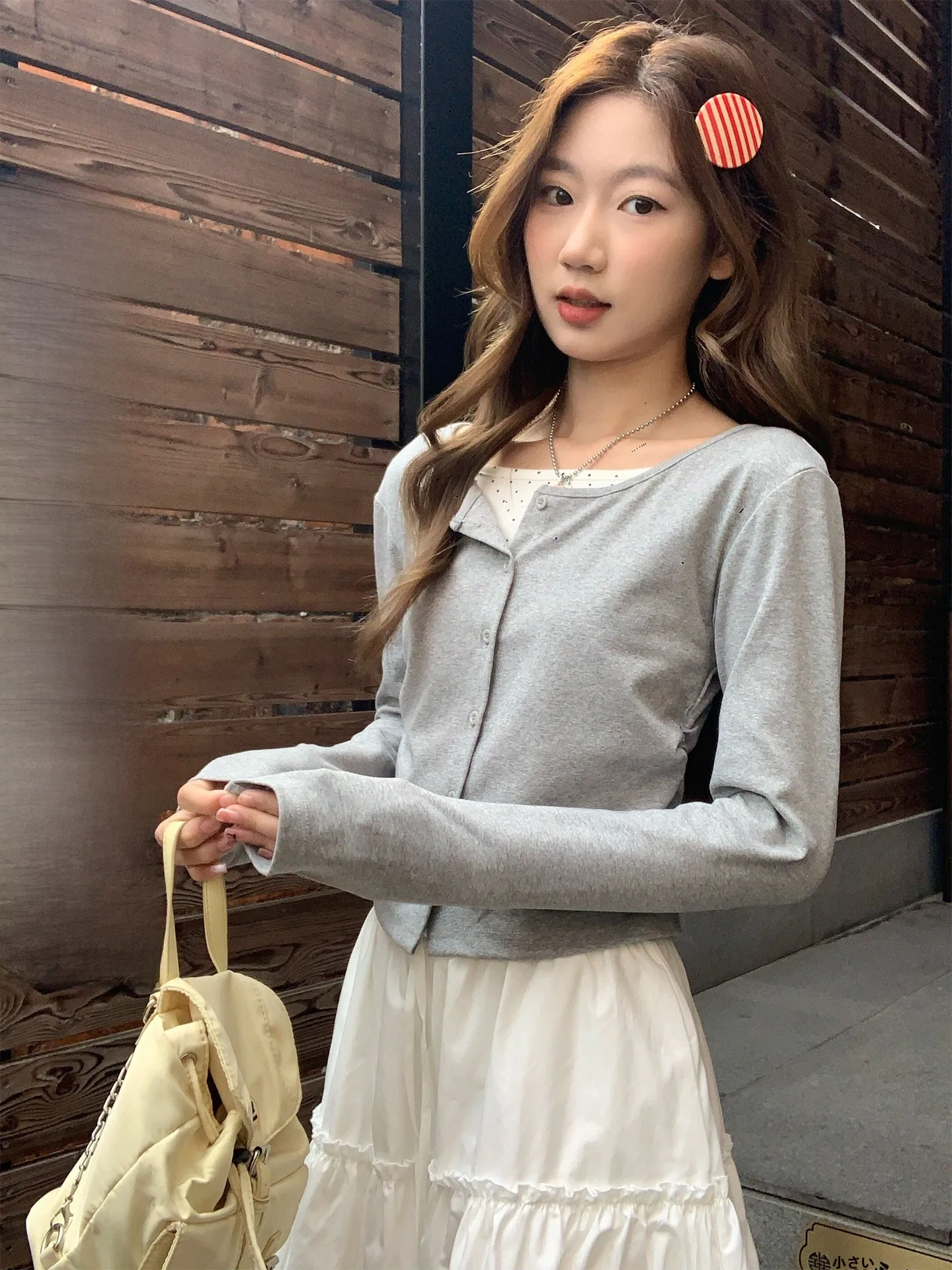 

Женский топ Holli Korean Sle Slim Fit с длинным рукавом, в горошек, с эффектом иллюзии, из двух частей, весна 2026, новинка, дышащий, приятный к телу
