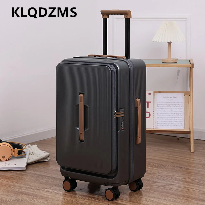 

KLQDZMS Cabin Suitcase Front Opening Laptop Boarding Case USB Charging Trolley Case Large Capacity 20"22"24"26"28 Inch Luggage