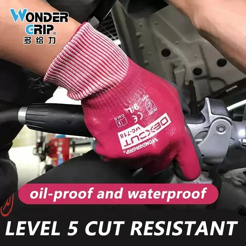 WG-718 oil-resistant and abrasion-resistant nitrile rubber gloves with level 5 cut protection.