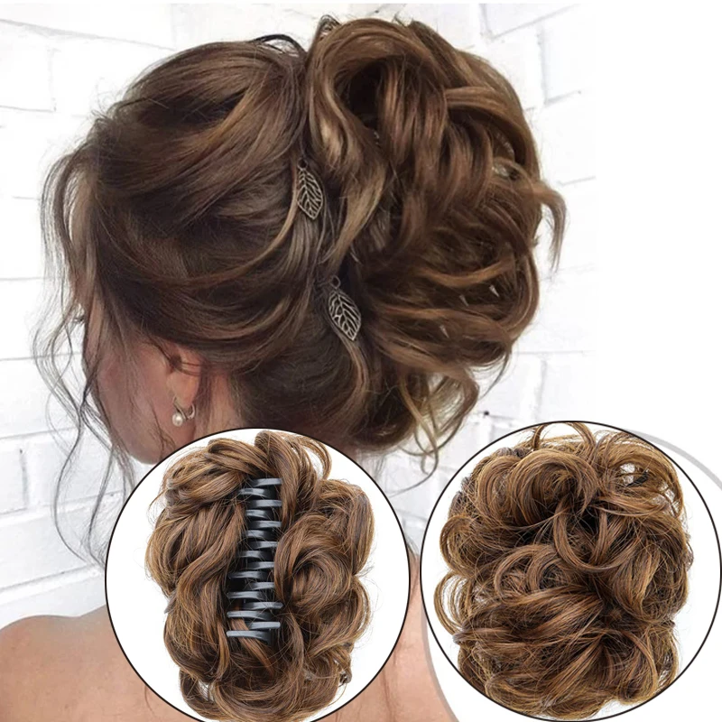 H&STAR Synthetic Hairpiece Messy Buns Hair Extensions Claw Clip-on hair Chignons Updos  Natural Hair Color Wig for Wome