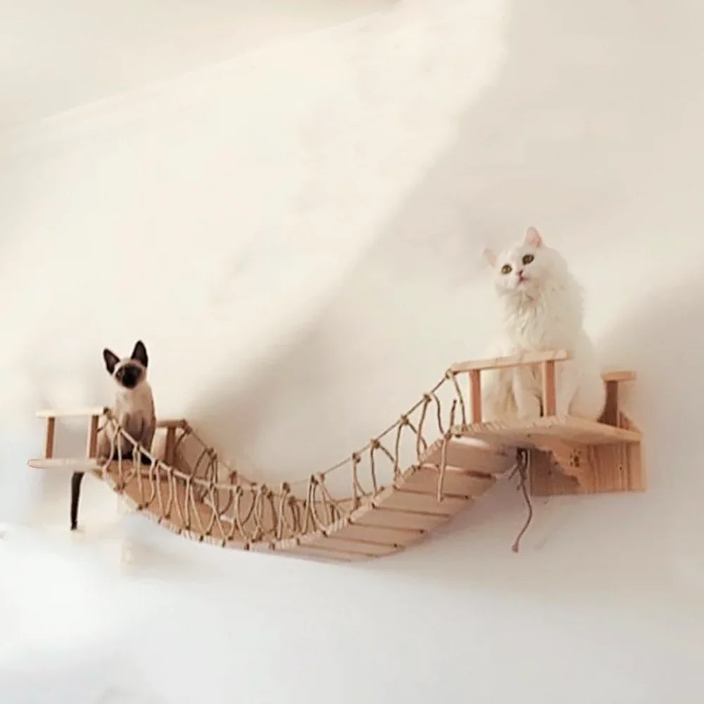 Wall Mounted Cat Bridge Multiple Cat Sisal Ladder Step Scratcher Post Climbing Frame Furniture Toy Scratch Board Bed