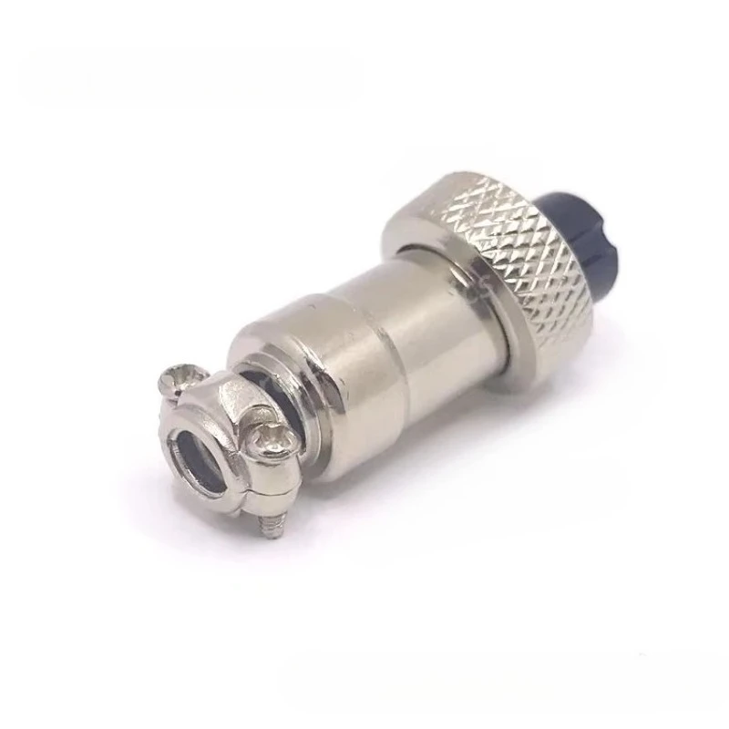 5pc Aviation in-line cable plug GX12 2-pin female circular connector welded termination zinc alloy nickel-plated housing