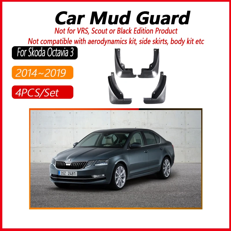 4PCS For Skoda Octavia 3 A7 5E Sedan 2014~2019 Car Wheel Fenders Antifreeze Mudguard Splash Mud Guards Mudflaps Auto Accessories