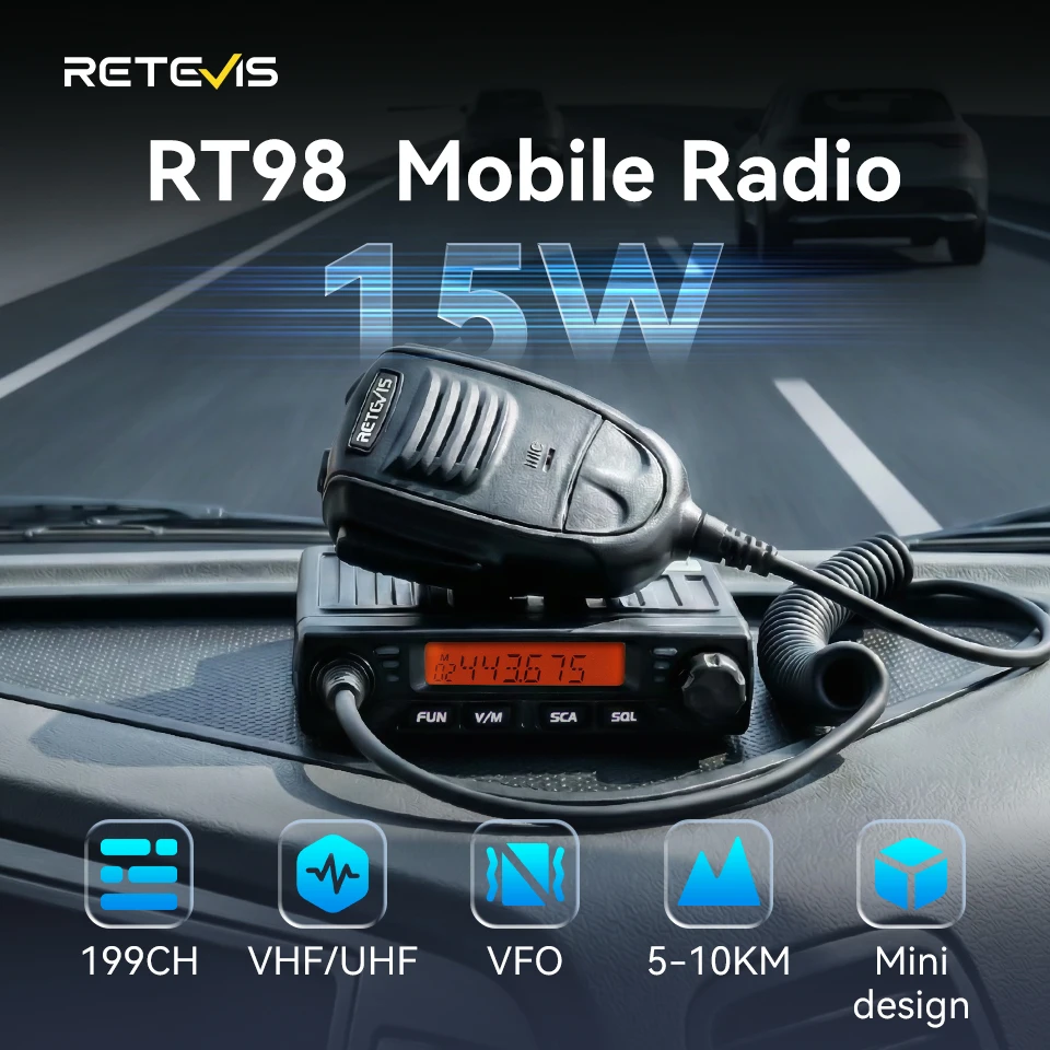 Retevis RT98 Car Radio Station Walkie Talkie Mobile Radio VHF UHF Mini Ham Radio Transceiver Amateur Radio Base for Trucker