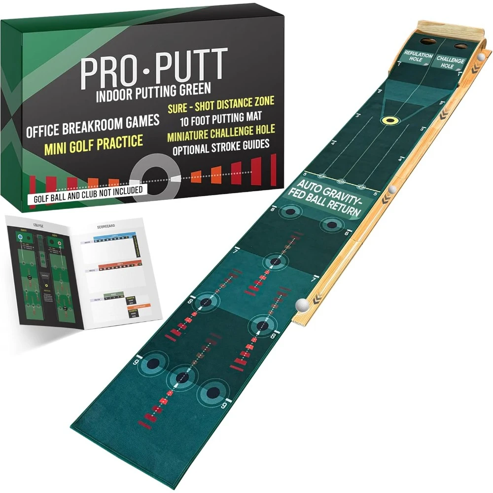 PRO PUTT 10 Foot Indoor Putting Green - Putting Matt for Indoors - Golf Gifts for Him, Golf, Christmas Ideal Gift for Men